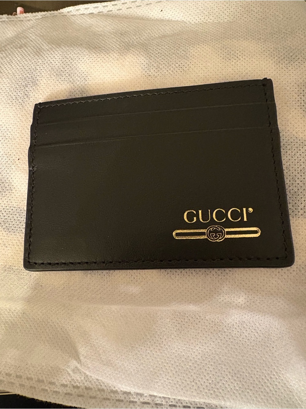 Gucci Black Leather Card Case with Gold Logo Accent